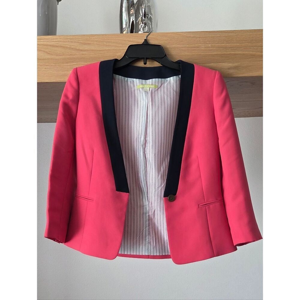 Tailored Pink Blazer with Navy Contrast Trim
